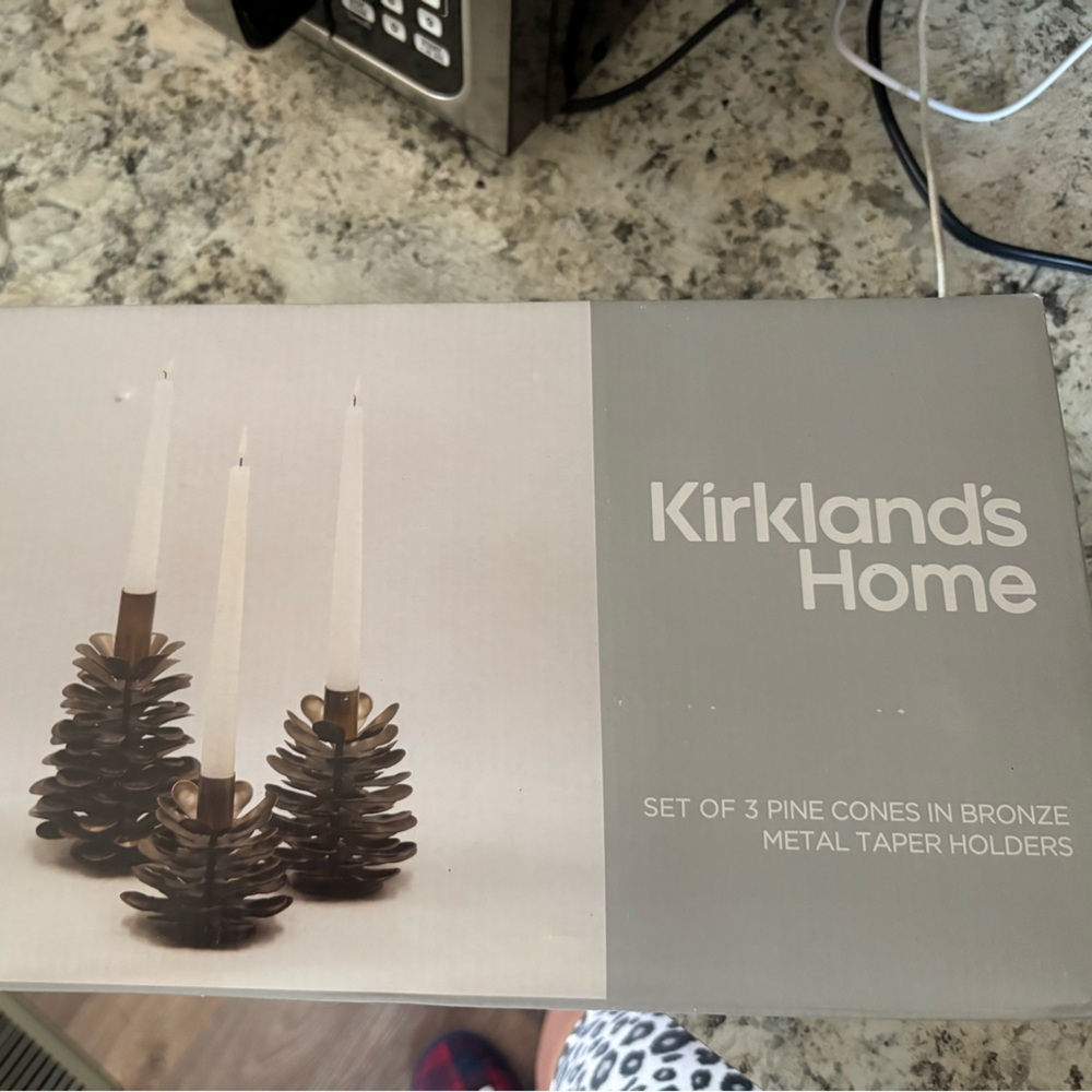 Kirkland Signature Gold Pinecone Taper Candle Holders - Set of 3
